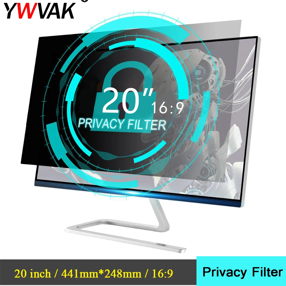 Filtro de privacidade antirreflexo, tela de 20 polegadas (441mm * 248mm), película protetora para 16:9, widescreen, computador, monitores de pc e notebook