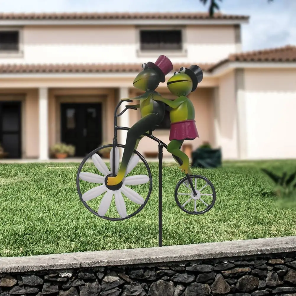 

Vintage Bicycle Metal Wind Spinner Frog Riding Motorcycle Windmill Outdoor Garden Animal Stake Home Patio Yard Decoration