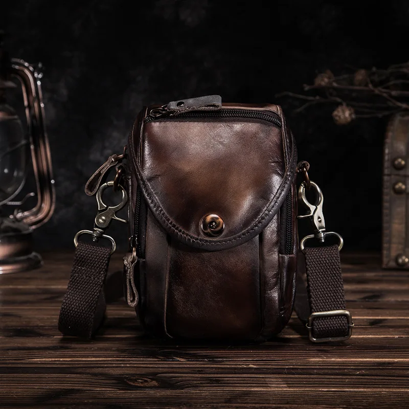 dark brown 2 Мужская Дизайнерская Повседневная многофункциональная маленькая сумка-мессенджер через плечо из натуральной кожи, модная поясная сумка с ремнем, сумка-крючок, 5,5 дюймов, чехол для телефона, 269 - Цвет: dark brown 2