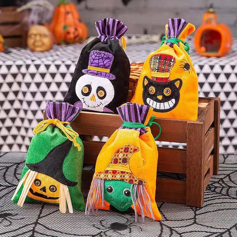 

Halloween Cartoon Candy Canvas Bag Pumpkin Head Begging Candy Bag Pure Cotton Bunch Mouth Gift Bag Halloween Gift For Children