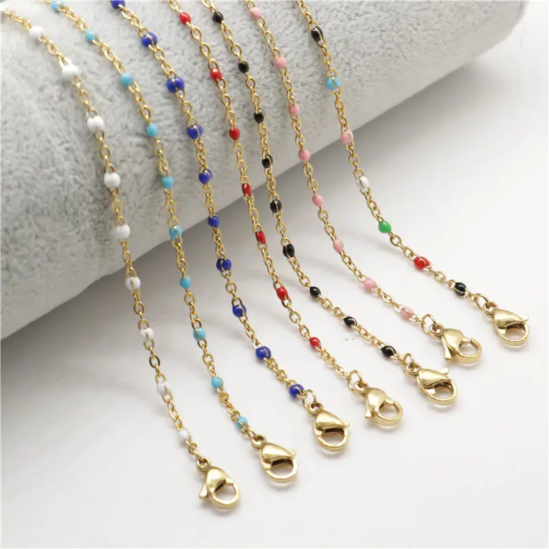 

Stainless Steel Enamel Beads Link Cable Chain Necklace Gold Color Chokers Necklaces For Women Chic Wedding Jewelry Gift 1 Piece