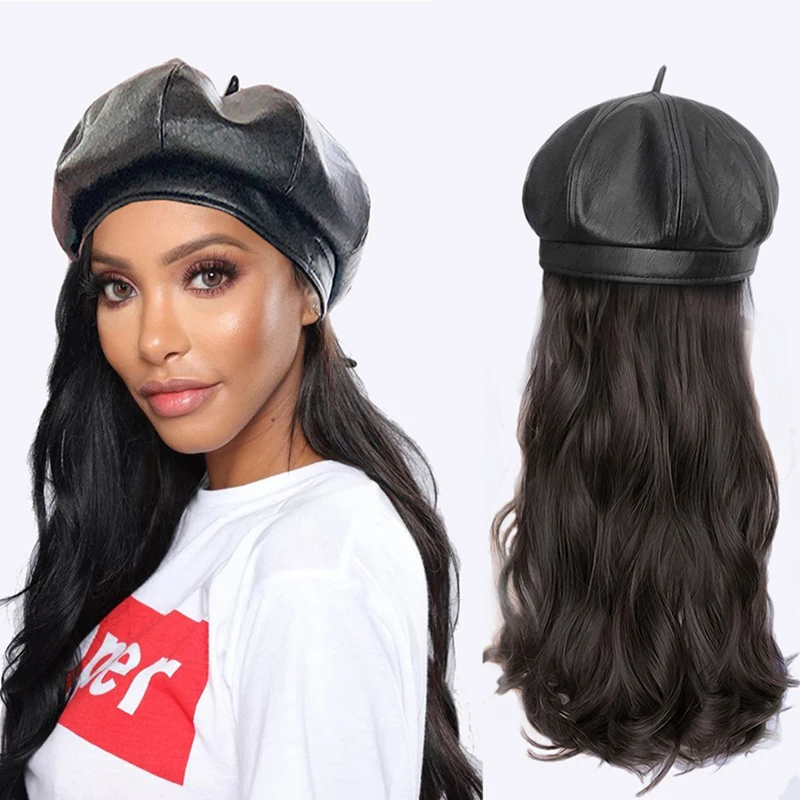 

XG 20 inch Long Curly Hair Synthetic Hat Wig Adjustable Hat with Hair Natural Hair Extension Ladies Short Wig Straight Wavy Hair