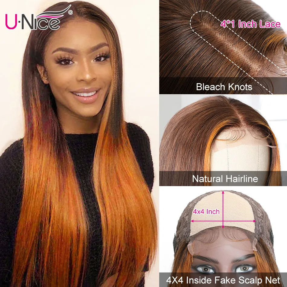 Волосы Unice поддельный парик для головы Омбре человеческие волосы цвет корицы