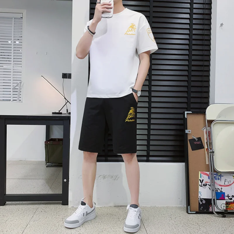 

2021 Tracksuit Summer 2 Men's Men's Clothing Sportswear Suit Fitness Printed Male Shorts + T-shirt Men's Casual Wear Large Size