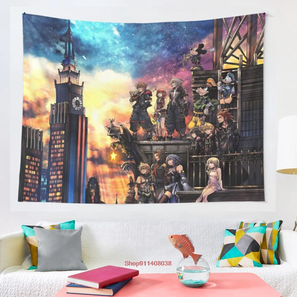 

Kingdom Hearts 3 Cover tapestry Art Wall Hanging Living Room Decor Craftsmandala Decorative Thin Blanket Yoga
