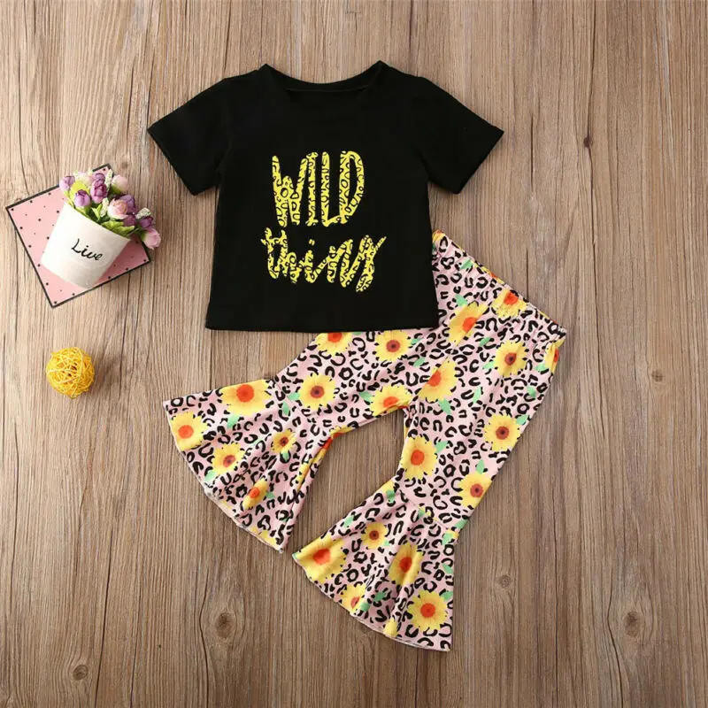 Комплект одежды из 2 предметов для маленьких девочек: футболка + расклешенные