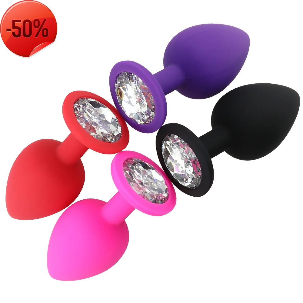 

3 Size multiple colour Silicone Butt Plug with Crystal Jewelry Smooth Touch Anal No Vibration Sex Toys for Woman Men Gay