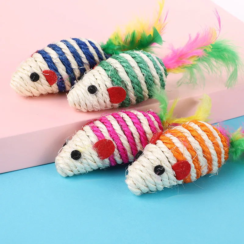 

Random Color Cartoon Little Mouse Colorful Feather Tail Funny Cat Molars Funny Pet Cat Chew Toy