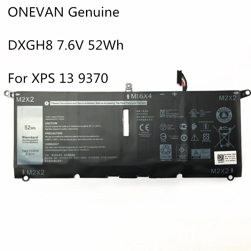 Новый оригинальный аккумулятор для ноутбука onwan DXGH8 Dell XPS 13 9370 FHD 15 0H754V H754V D1601G D190 7 6 V