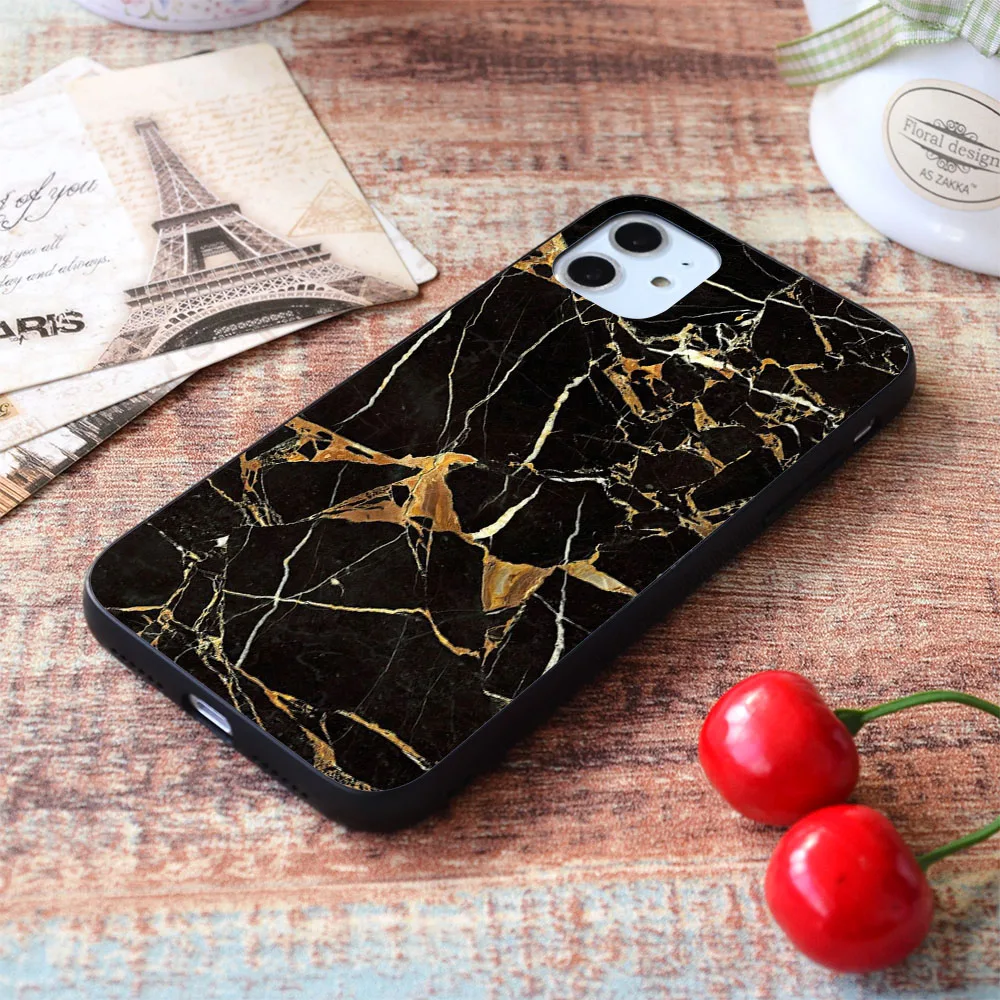 

For iPhone Black And Gold Marble soft TPU border Apple iPhone Case