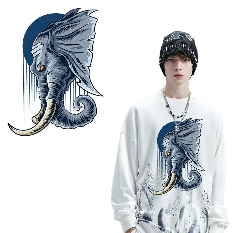 

Punk Mammoth Heat Thermal Transfer For Clothing Stickers Skull Skeleton Patch Iron-on Transfers For Clothes Washable Applique
