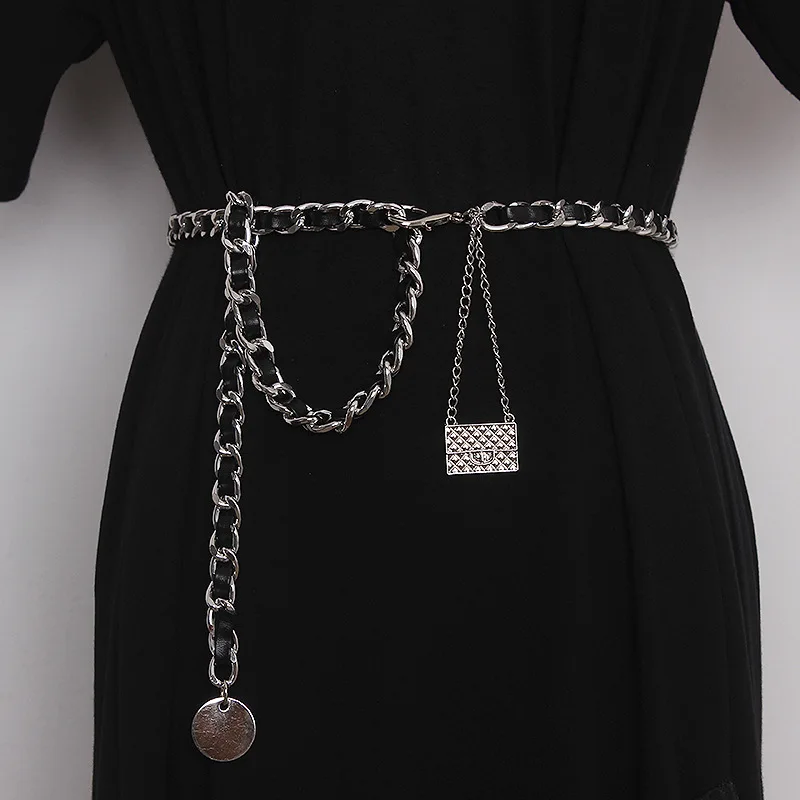 

Metal Waist Chain PU Leather WovenMini Bag Pendant Internet Celebrity INS Same Paragraph High Quality Ladies Belt