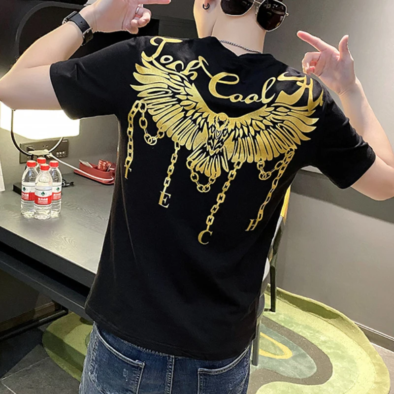 

Bronzing Wings T Shirt Men Summer Casual Short Sleeve O-neck Tops Tees Fashion Streetwear Funny Hip Hop T Shirts Men Clothes