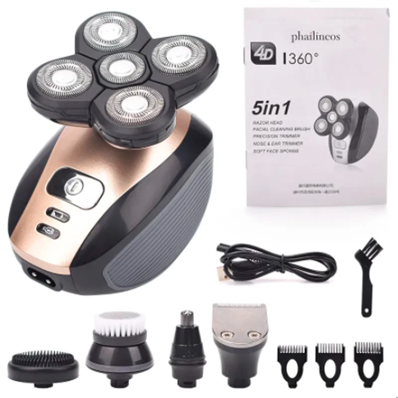 

5 In 1 Rechargeable Electric Hair Shaver Hair Trimmer 5 Floating Heads Razors Hair Clipper Nose Ear Hair Trimmer Men