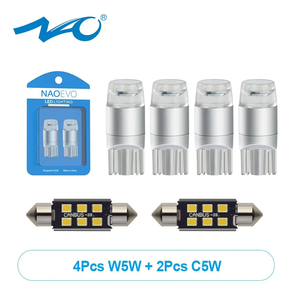 Автомобильная светодиодная лампа NAO 6x C5W 28 мм T10 W5W 31 гирлянда 36 39 41 44 5W5