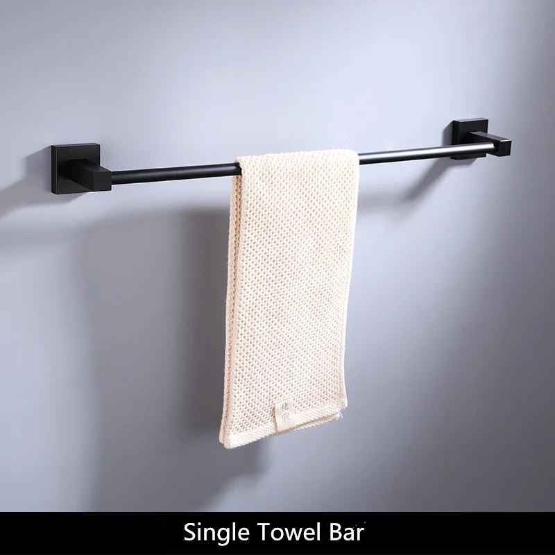 single towel bar Аксессуары для ванной комнаты полотенцесушитель бумажный держатель, вешалка для полотенец, держатель для туалетной щетки, держатель для полотенец алюминиевый черный набор аксессуаров для ванной комнаты - Цвет: single towel bar