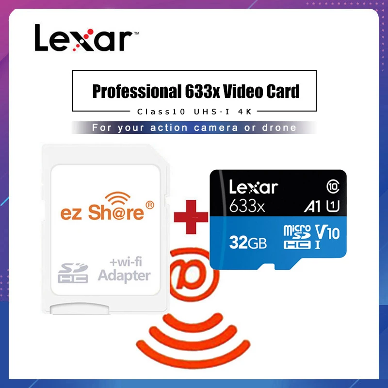 Ezshare беспроводной wifi адаптер + Lexar Micro SD карта 128 ГБ 32 класс 10 633x64 Гб Беспроводная TF 16