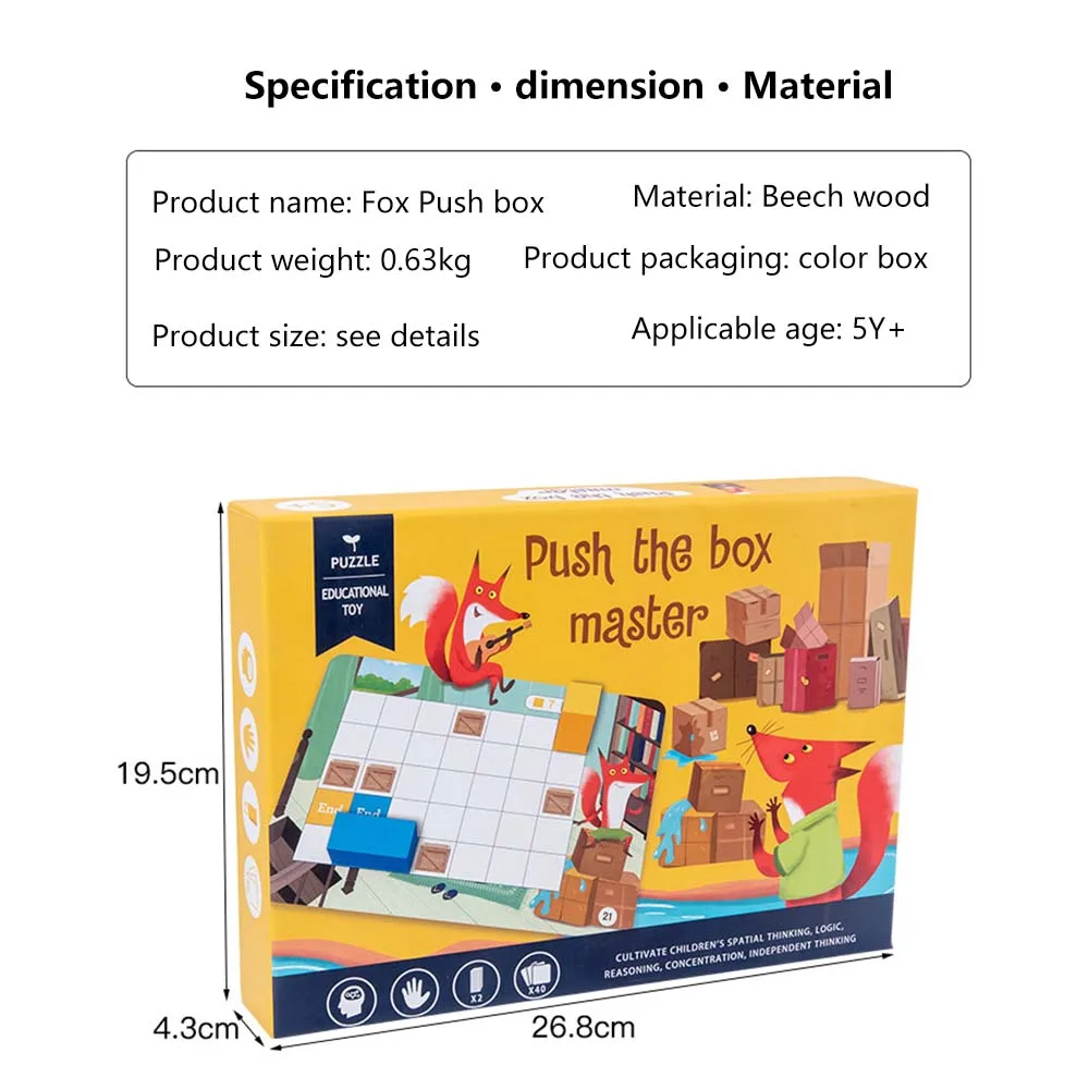 

Children Enlightenment Education Wooden Toys Space Thinking Logic Training Board Game Little Fox Sokoban Puzzle Game Toys Gifts