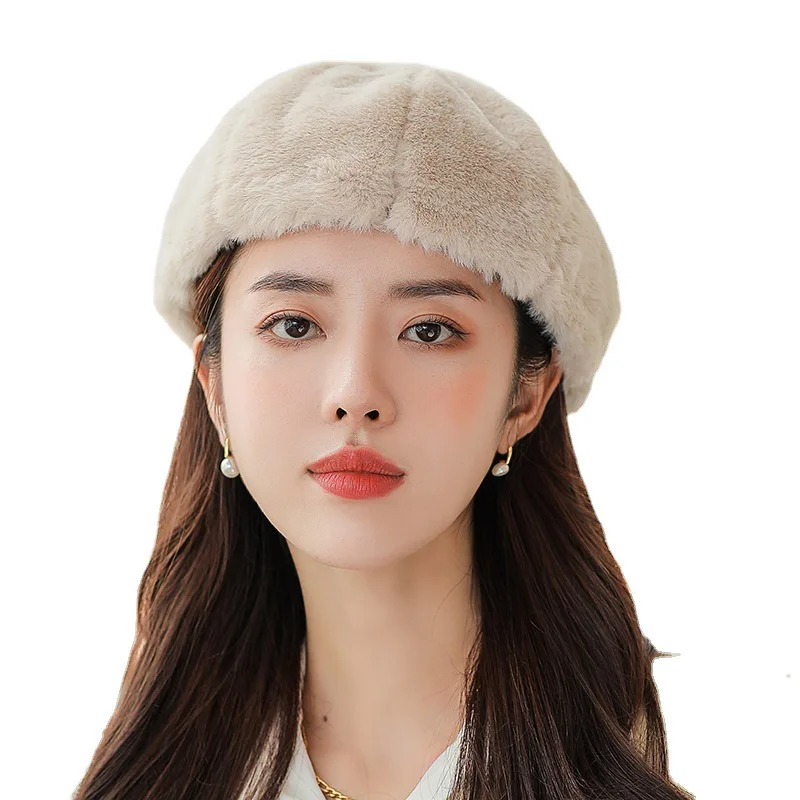 

Autumn and winter new ladies hats pure color light board beret temperament casual wild warm ear protection landlord hat