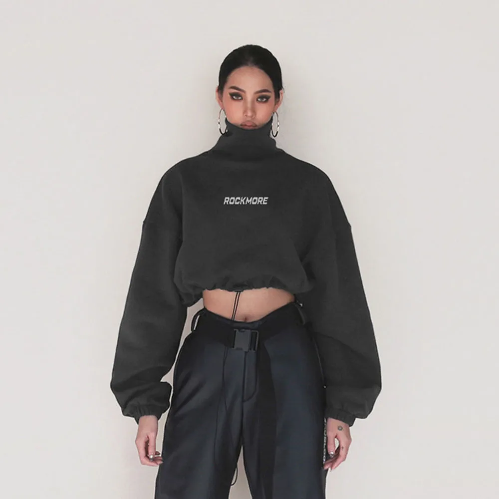 

2021 Autumn Winter New Fashion Womens Hoodie Solid Color Letter Printing Pullover Turtleneck Long Sleeve Drawstring Women