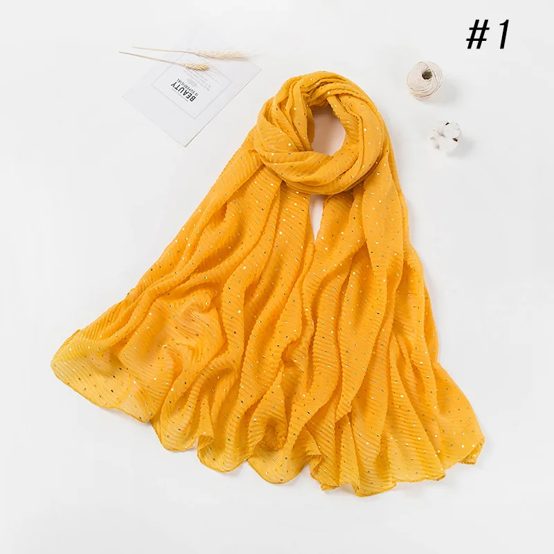 1 ginger yellow Плиссированный Макси Hijabs женский длинный шарф элегантная блестящая шаль золотые бриллианты Декор мусульманский платок плиссированные Шарфы Мягкий шарф - Цвет: 1 ginger yellow