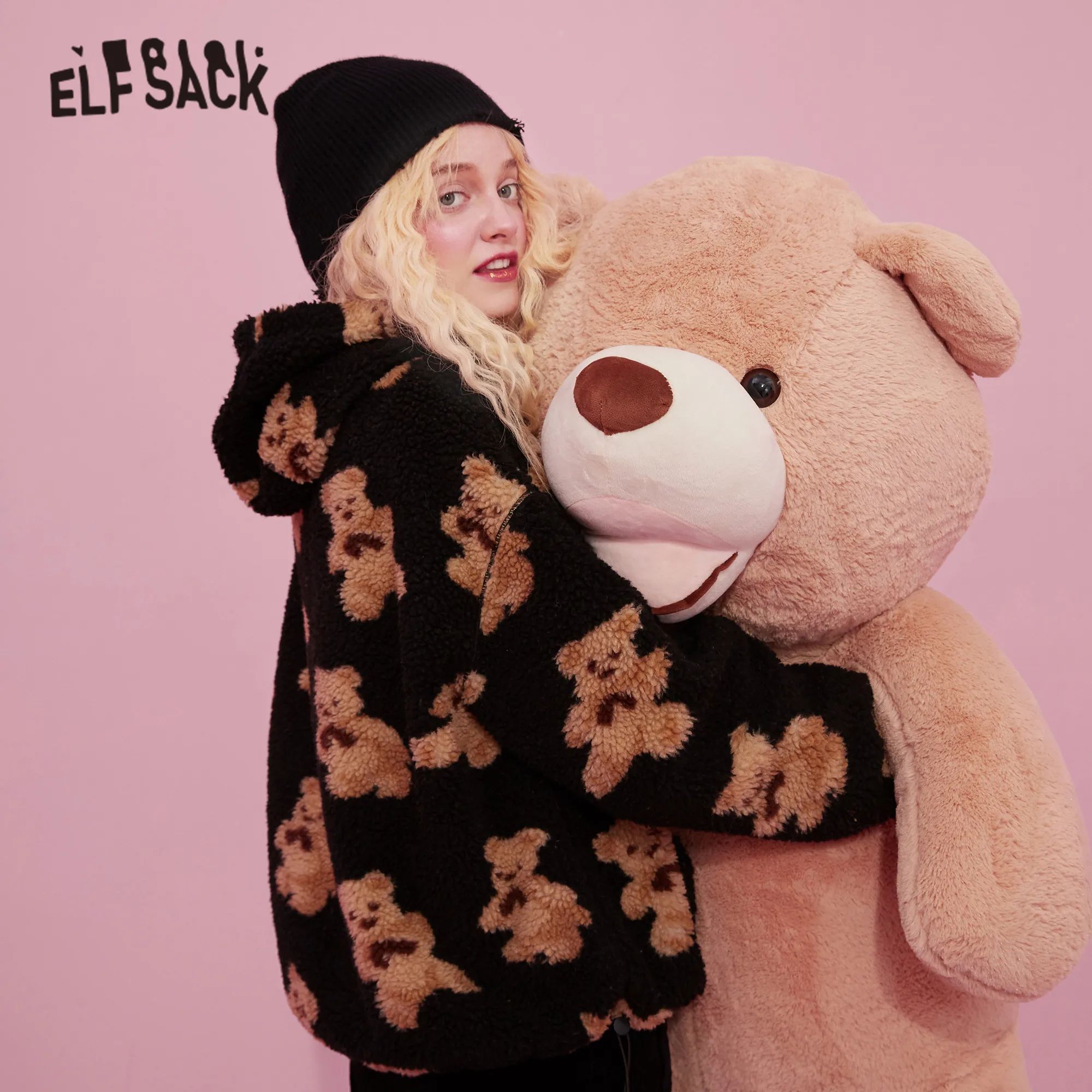 

ELFSACK Harajuku Bear Teddy Lazy Casual Oversize Hoodies Sweatshirt Women,2020 Autumn Full Sleeve Korean Girly,Daily Warm Top