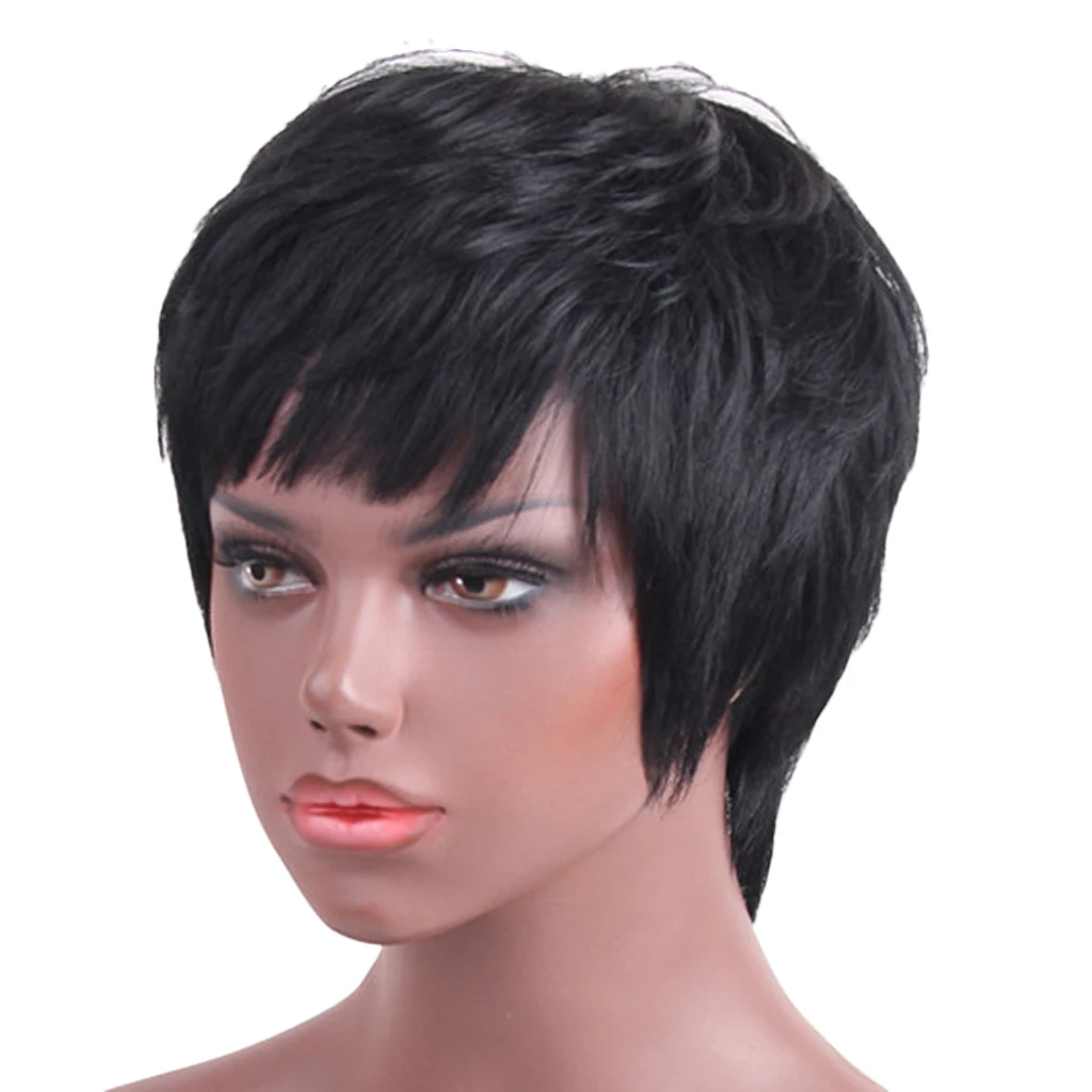 

Короткие черные парики, нарезанные во весь рост, настоящие человеческие волосы для женщин, естественный вид