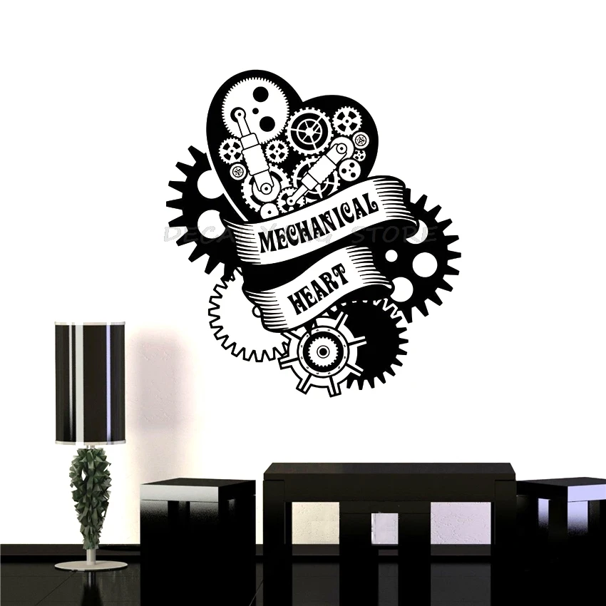 

2018 Promotion Neymar Wxduuz Vinyl Decal Mechanical Heart Steampunk Engine Garage Art Wall Stickers Decor Removable Decals