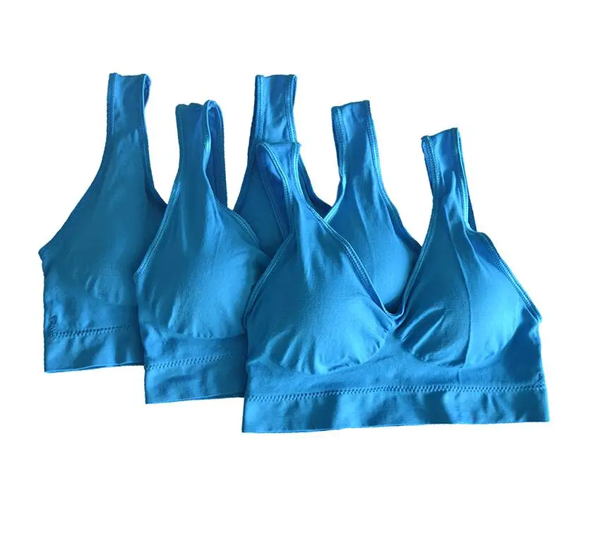 3pcs blue Прямая поставка; 3 шт./компл. без проволок со съемной тонкой подкладкой бесшовные пуш-ап для женщин размера плюс нижнее белье без косточек для фитнеса форма тела бюстгальтер - Цвет: 3pcs blue