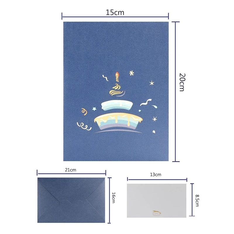 Трехмерная открытка на день рождения с синим двухслойным дизайном торта