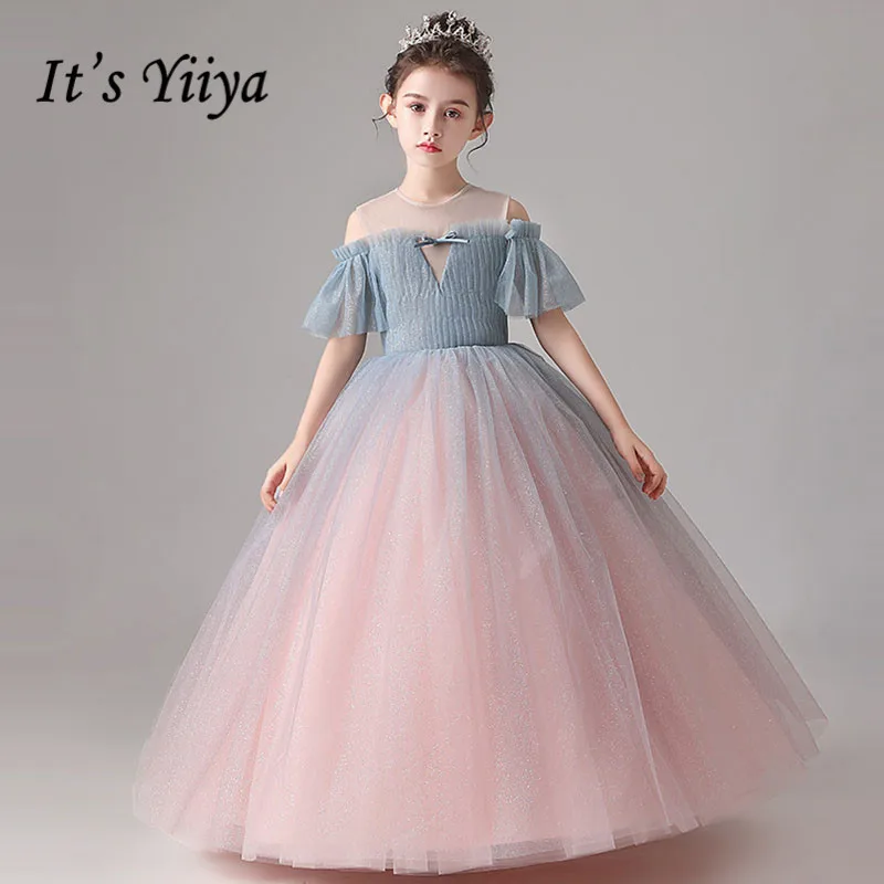 

Flower Girl Dress It's Yiiya B034 Elegant O-neck Princess Gowns Short Sleeve Floor Length Pleat Flower Girl Dresses For Wedding
