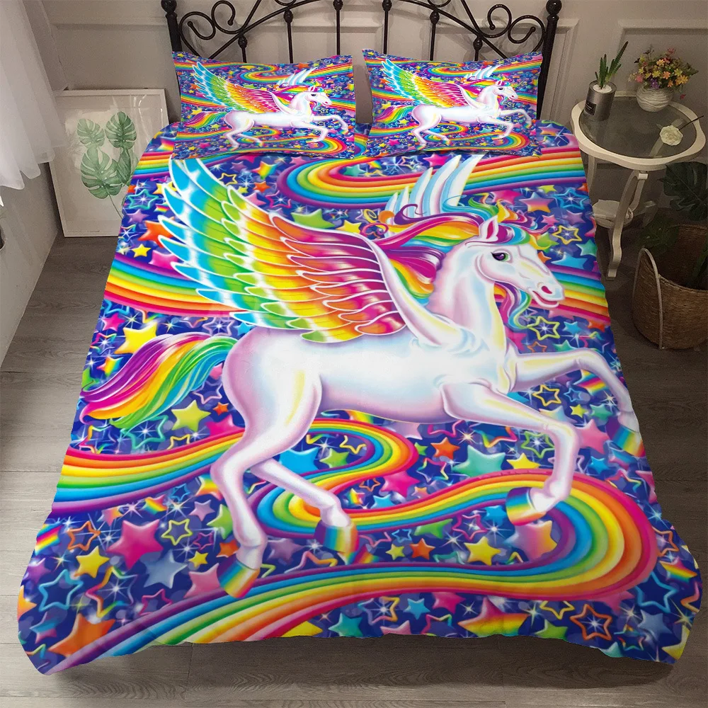 

Children fashion HD Digital Print Unicorn Bedding Sets Duvet Cover+ Pillowcase 2/3pcs Customized bed set US/AU/EU size