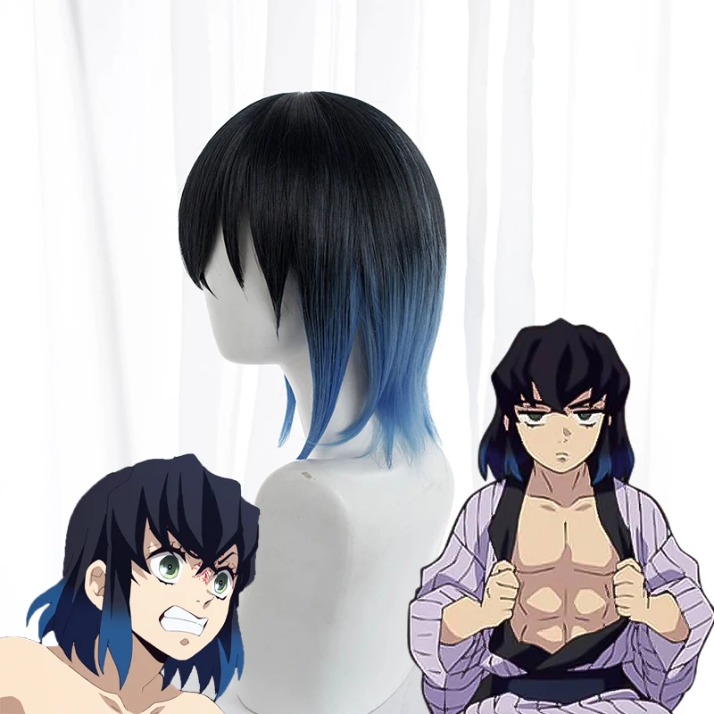 Хашибира Inosuke парик аниме демон Slayer Hashibira косплей Kimetsu no Yaiba синий градиент легко