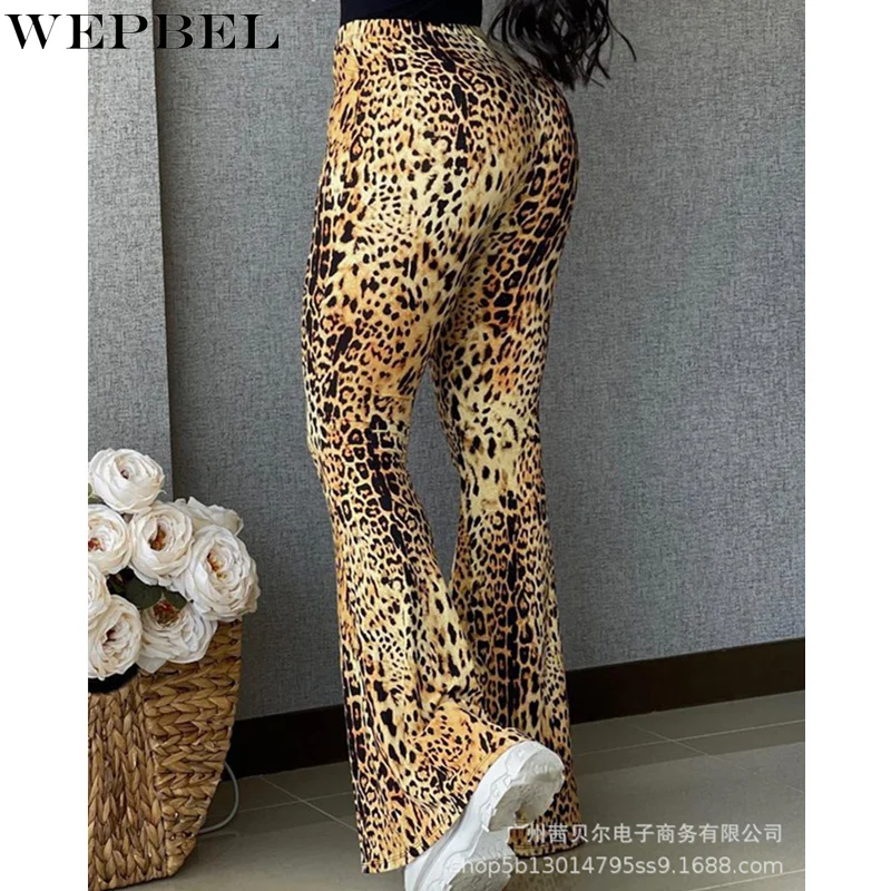 

WEPBEL Women's Elegant Leopard Print Pants Ladies New Fashion Sexy High Waist Skinny Flare Trouser Bodycon Leggings