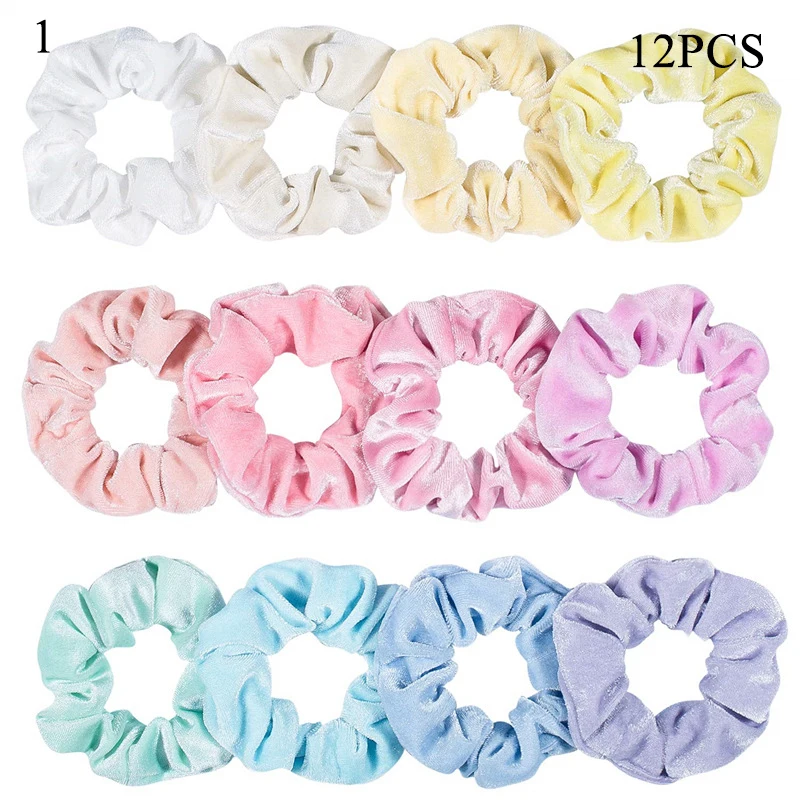

12PC Velvet Solid Color Scrunchies Elastic Hair Bands 2021 New Women Girls Hair Accessories Ponytail Holder Hair Ties Rope