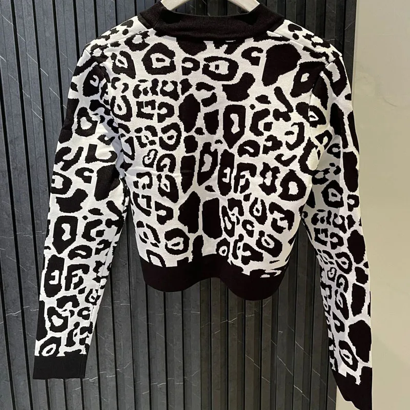 

Knitted Sweater Cardigan 2021 Autumn New Fashion Button Up High Quality Leopard Casual Sexy Outwear Luxury Designer Clothes Tops
