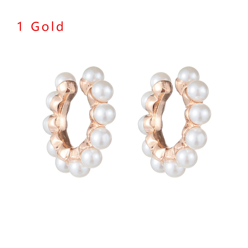 2 Pcs 1 Gold Хит богемные одиночные серьги-кольца цветок круглые маленькие серьги-клипсы имитация жемчуга Стразы манжеты модные ювелирные изделия - Окраска металла: 2 Pcs 1 Gold
