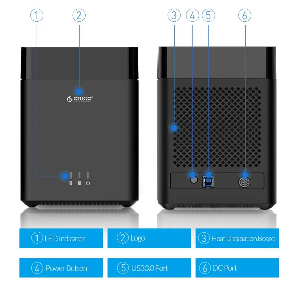 

ORICO DS Series 2 Bay 3.5'' USB3.0 Hard Drive Enclosure Magnetic-type USB3.0 to SATA3.0 HDD Case Support UASP 12V4A Power 20TB