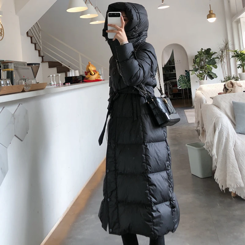 Fitaylor/Новинка зимняя длинная куртка с капюшоном женская мода 90% белый утиный пух