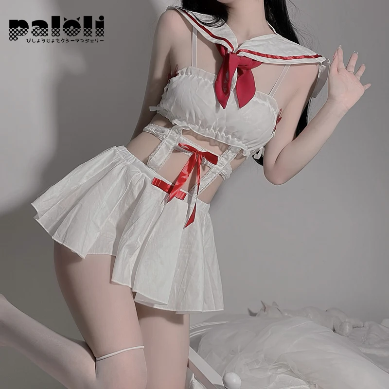 Палоли японская школьная аниме JK-форма с мини-юбкой Сексуальное белье прозрачное Кавай Холл Топ-трусики Костюм горничной.