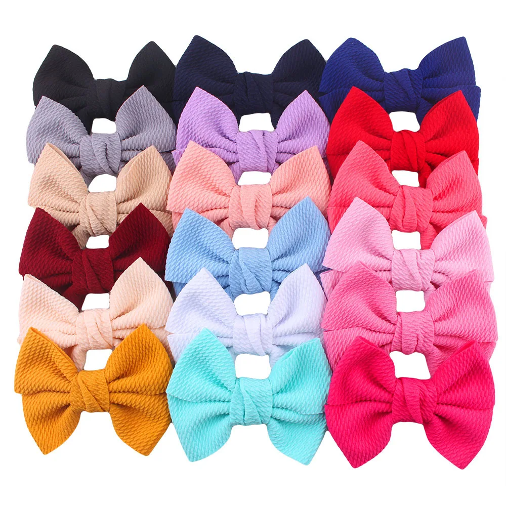 

18 Pieces/Lot 4.5 Inch Solid Color Waffle Hair Bows for Girls Fabric Bow with Alligator Clips Hairpin Wholesale Kids Headwear