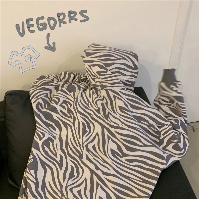 

Zebra Pattern Loose Korean Style Fleece-Lined Thickened