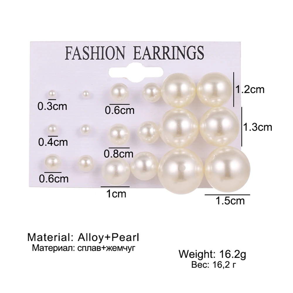 

Pearl Earings Fashion Jewelry 2020 Big White Round Pearl Stud Earrings Set Brincos Korean Earrings 9 Pairs