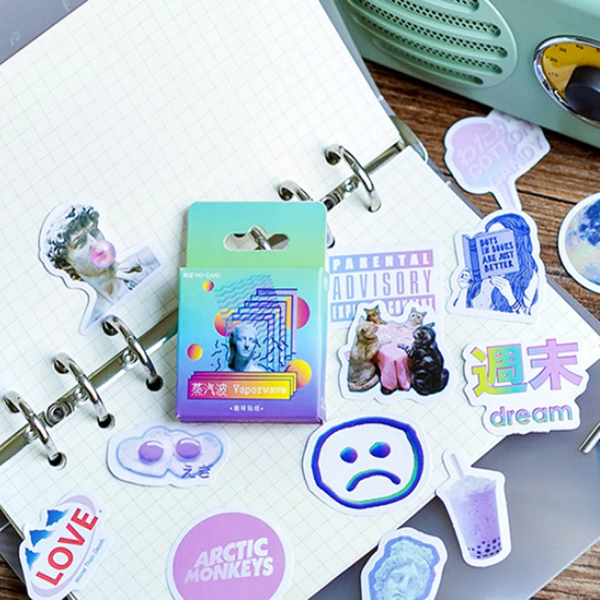 46Pcs/box Lovely Steam Wave Diary Paper Label Stickers Scrapbooking Decorative Sticker DIY Stationery Children Gift | Канцтовары для