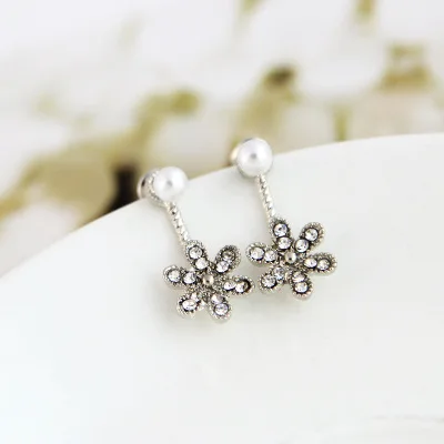 Korean Elegant Fashion Full Rhinestone Letter Earrings Flower Pearl Charm Party Earring For Woman Gift wholesale | Украшения и