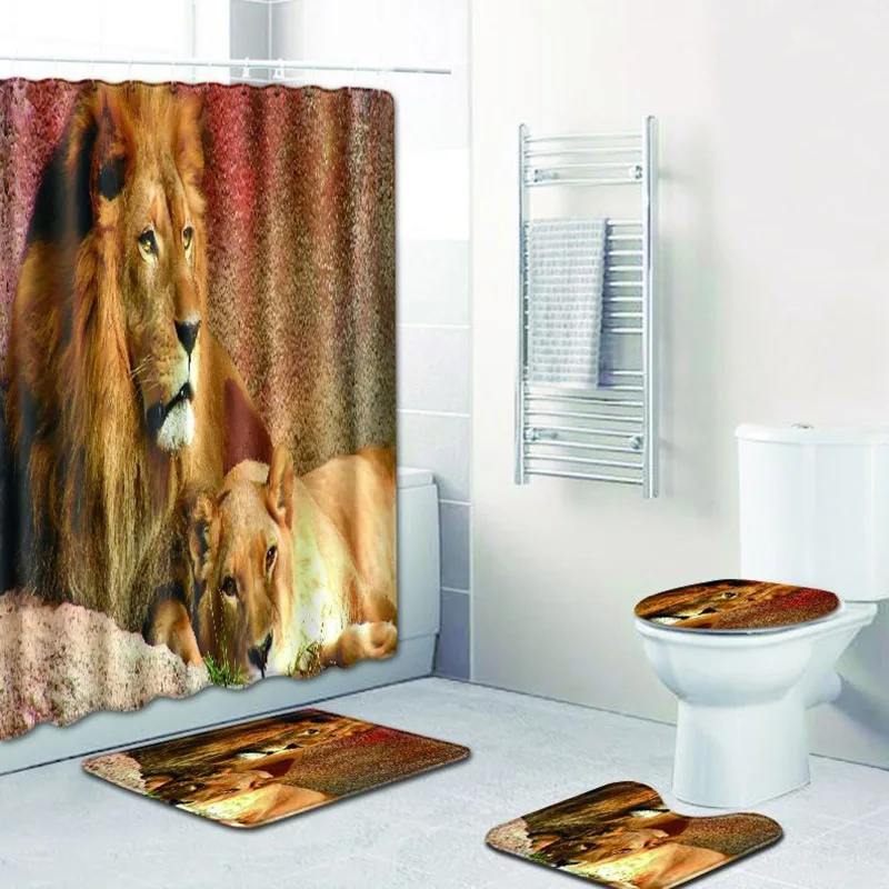 Креативные животные Лев Шторки для душа с принтом занавеска ванной из полиэфира