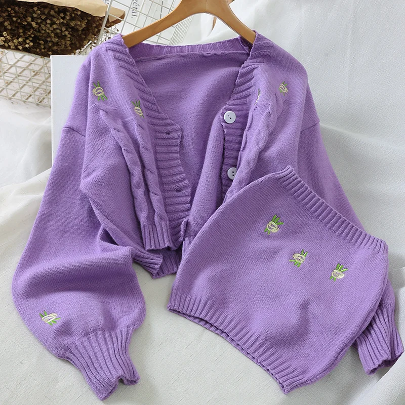 

Women's knitted cardigan, fashionable embroidered sweater, women's casual loose top, 2021 Korean bra matching