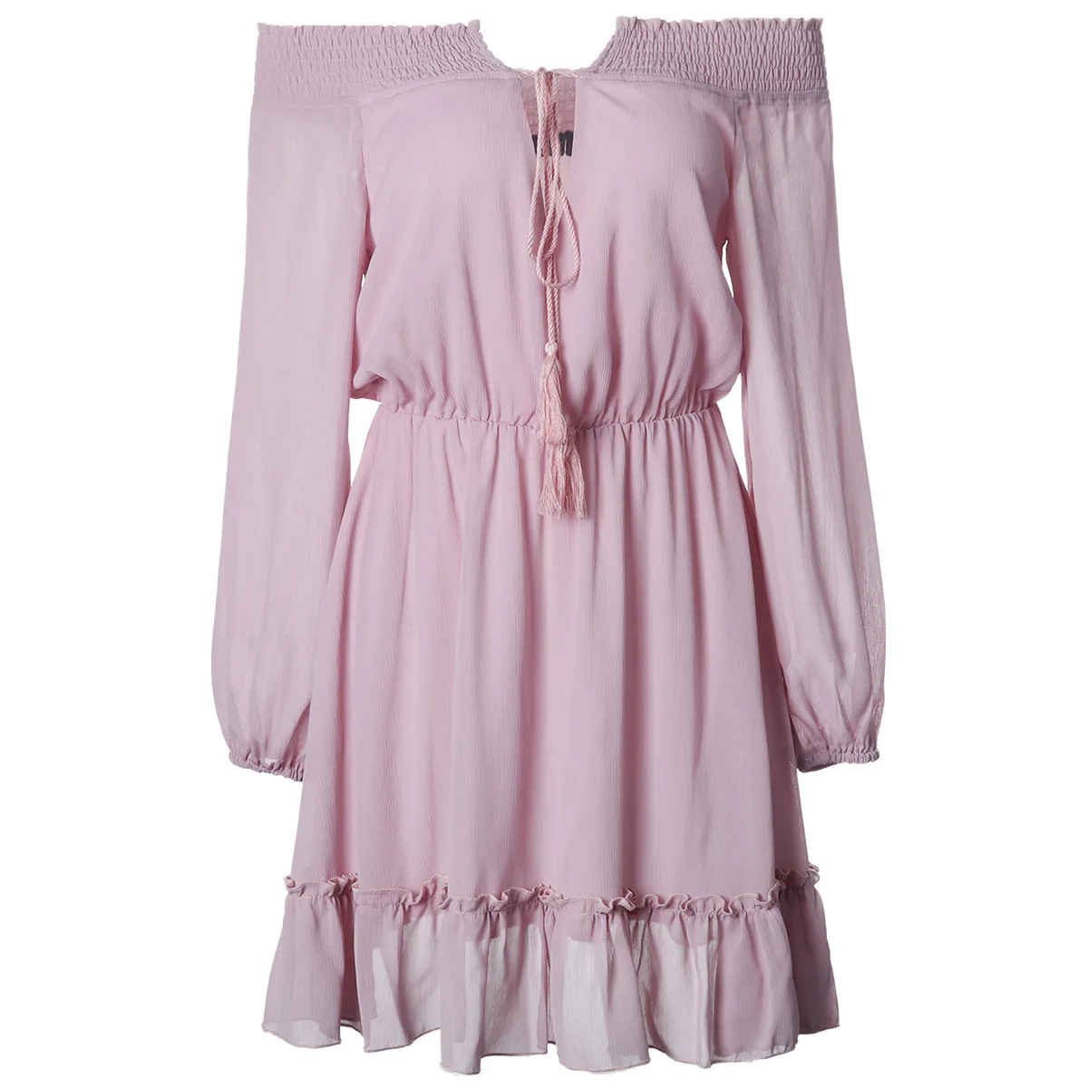 

2020 Spring Women's Sexy Nightclub One-word Neck Waist Lantern Sleeve Chiffon Dress Women Chiffon Casual Loose Plus Size Dress