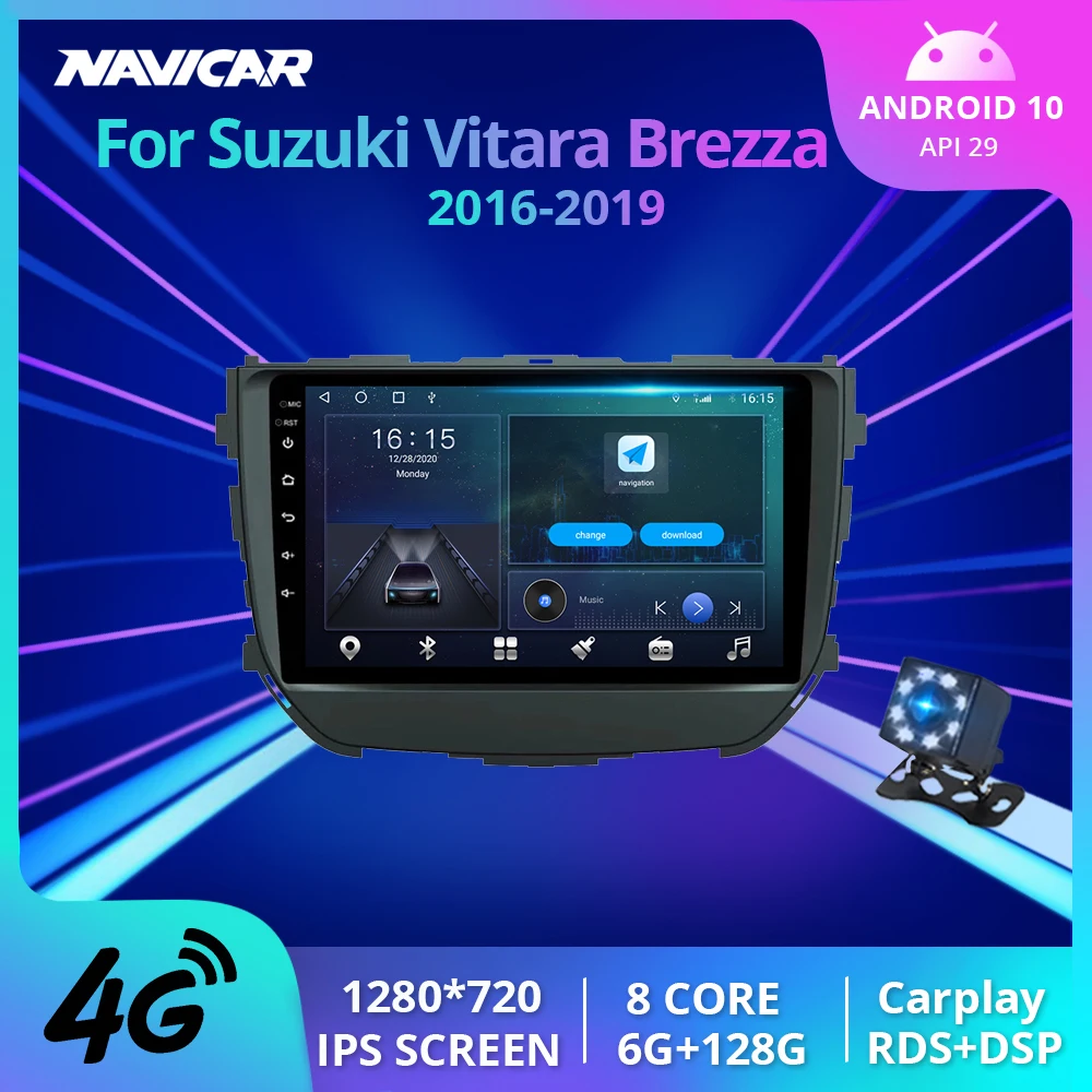 

Автомагнитола Carplay для Suzuki Vitara Brezza 2016, 2017, 2018, 2019, Автомобильная Мультимедийная стереосистема 2 Din с Bluetooth, Android