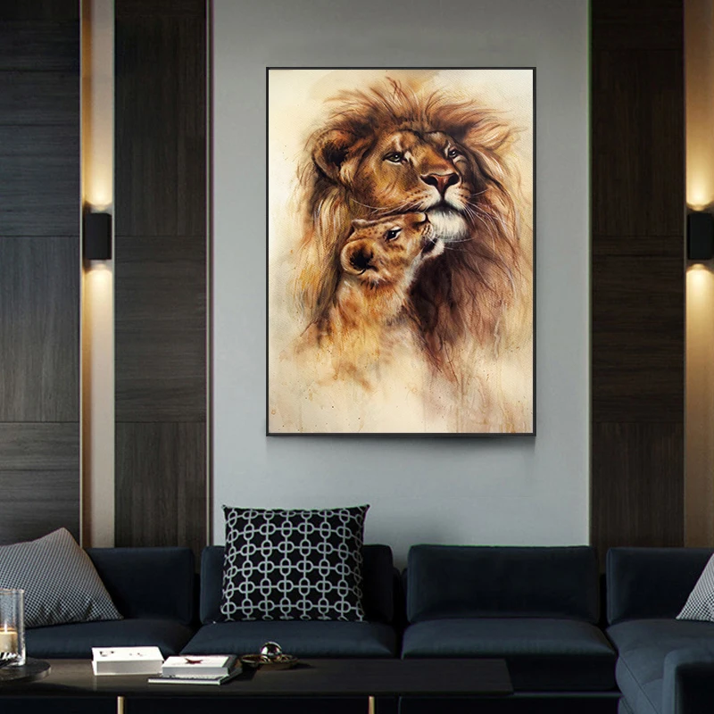 Абстрактные животные львица и ее ребенок куб MUTU холст живопись плакаты принты